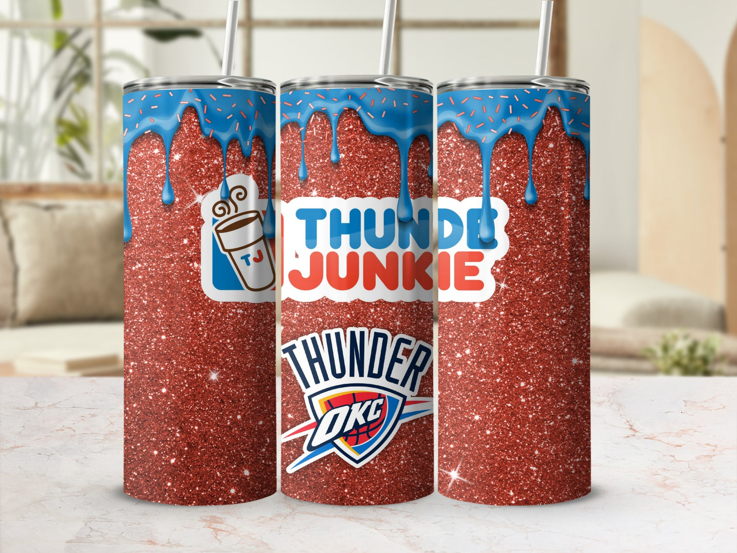 Thunder Junkie Glitter Tumbler with Unique Design