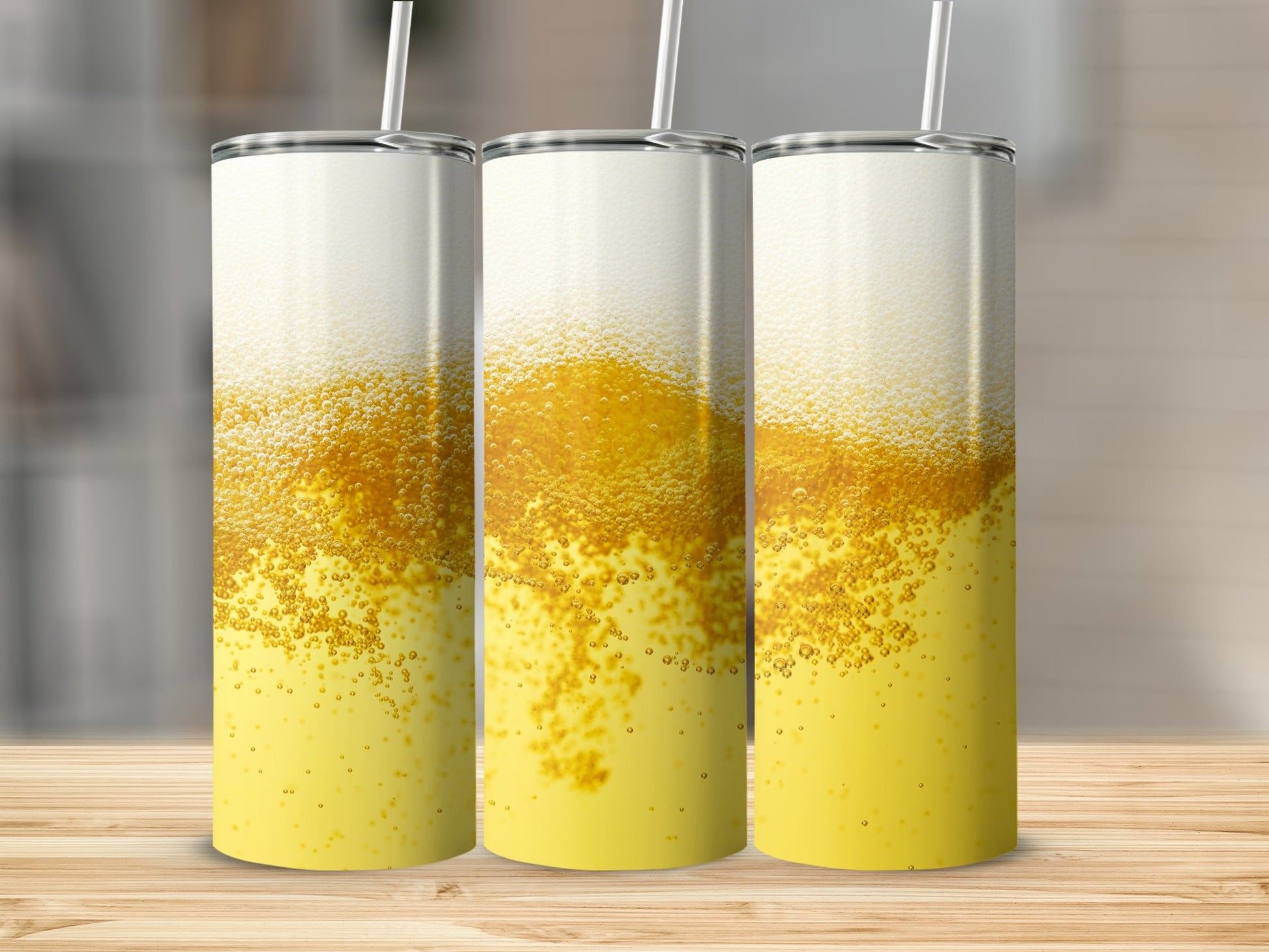Fizzy Bubble Yellow and White Tumbler with Straw
