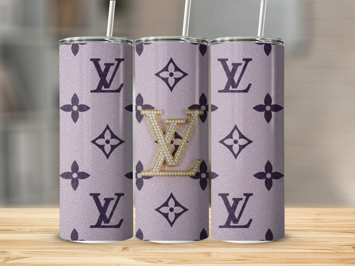 LV Purple Glitter Logo Design on Luxury Print Tumblers