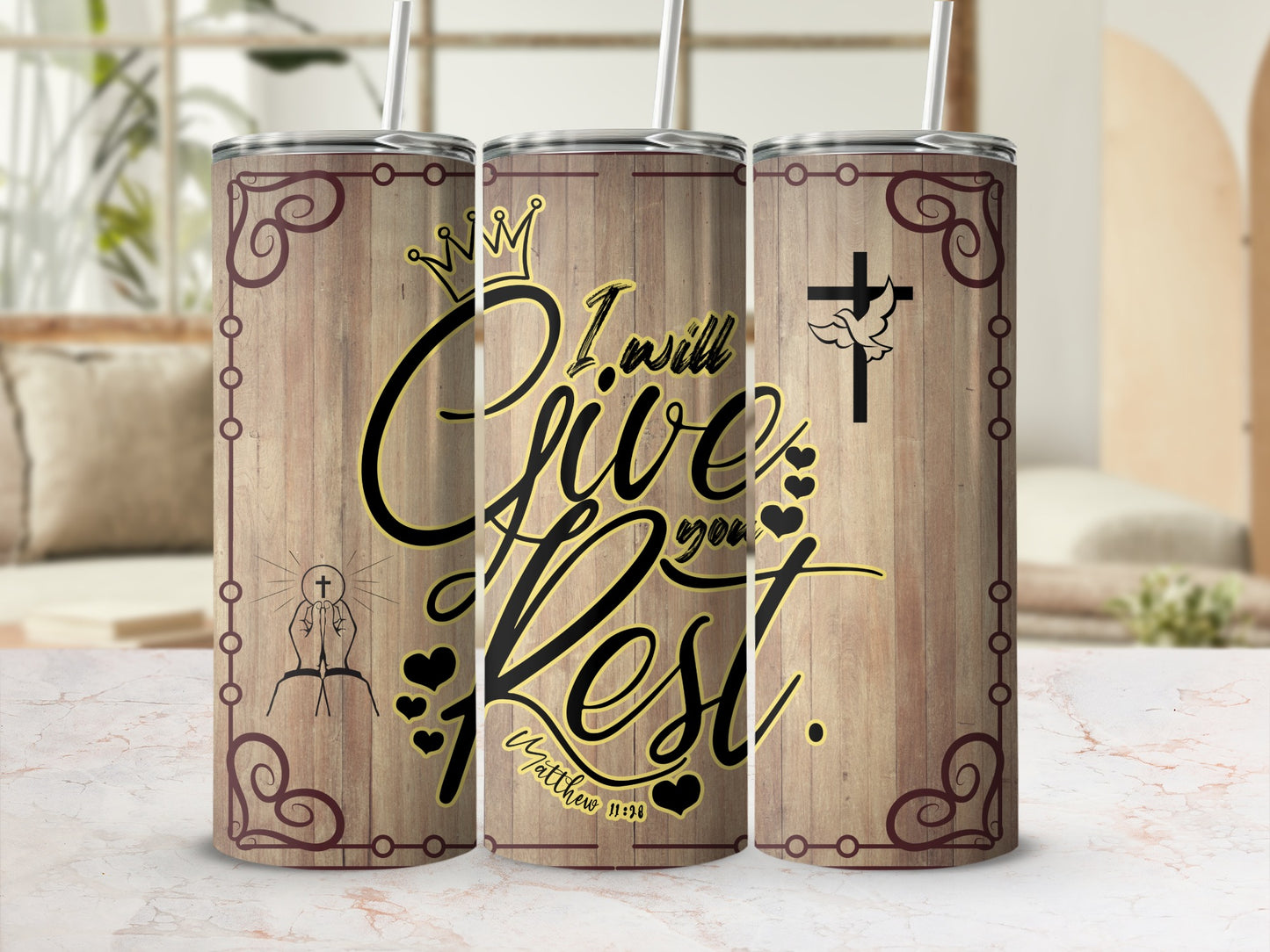 Inspirational I Will Give You Rest Tumbler 20oz