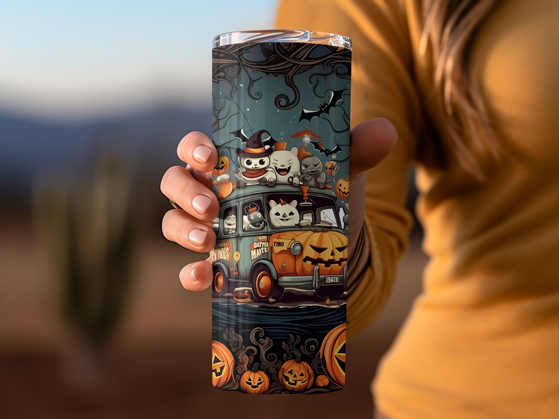 Halloween Cat Crew Pumpkin Bus Design Tumbler