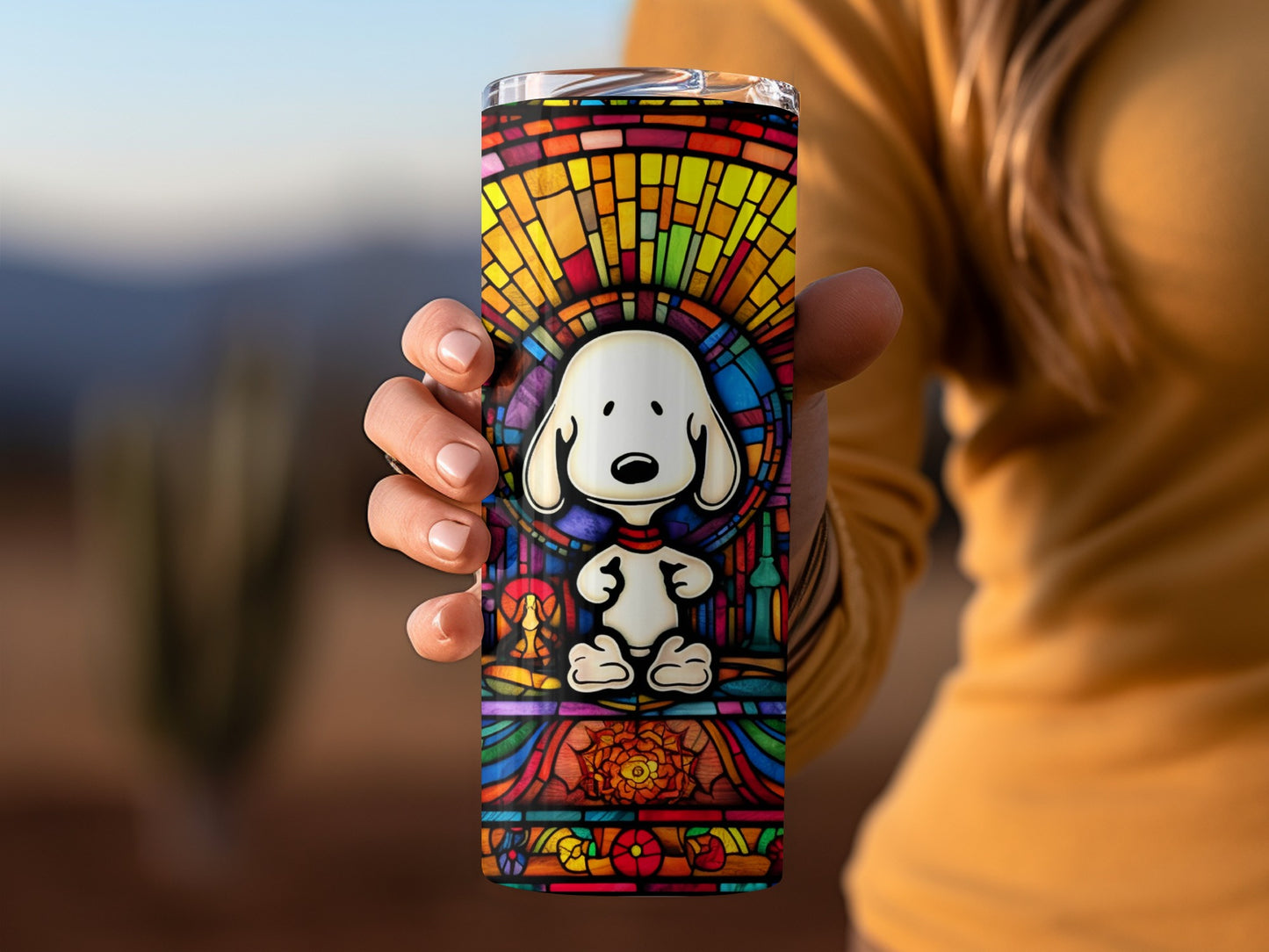 Stained Glass Dog Art Colorful Vacuum Insulated Tumbler