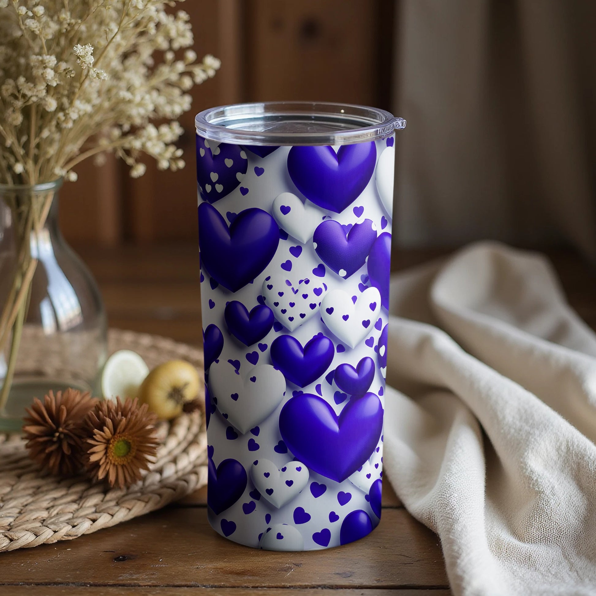 Purple Heart Patterned Insulated Tumbler Cup