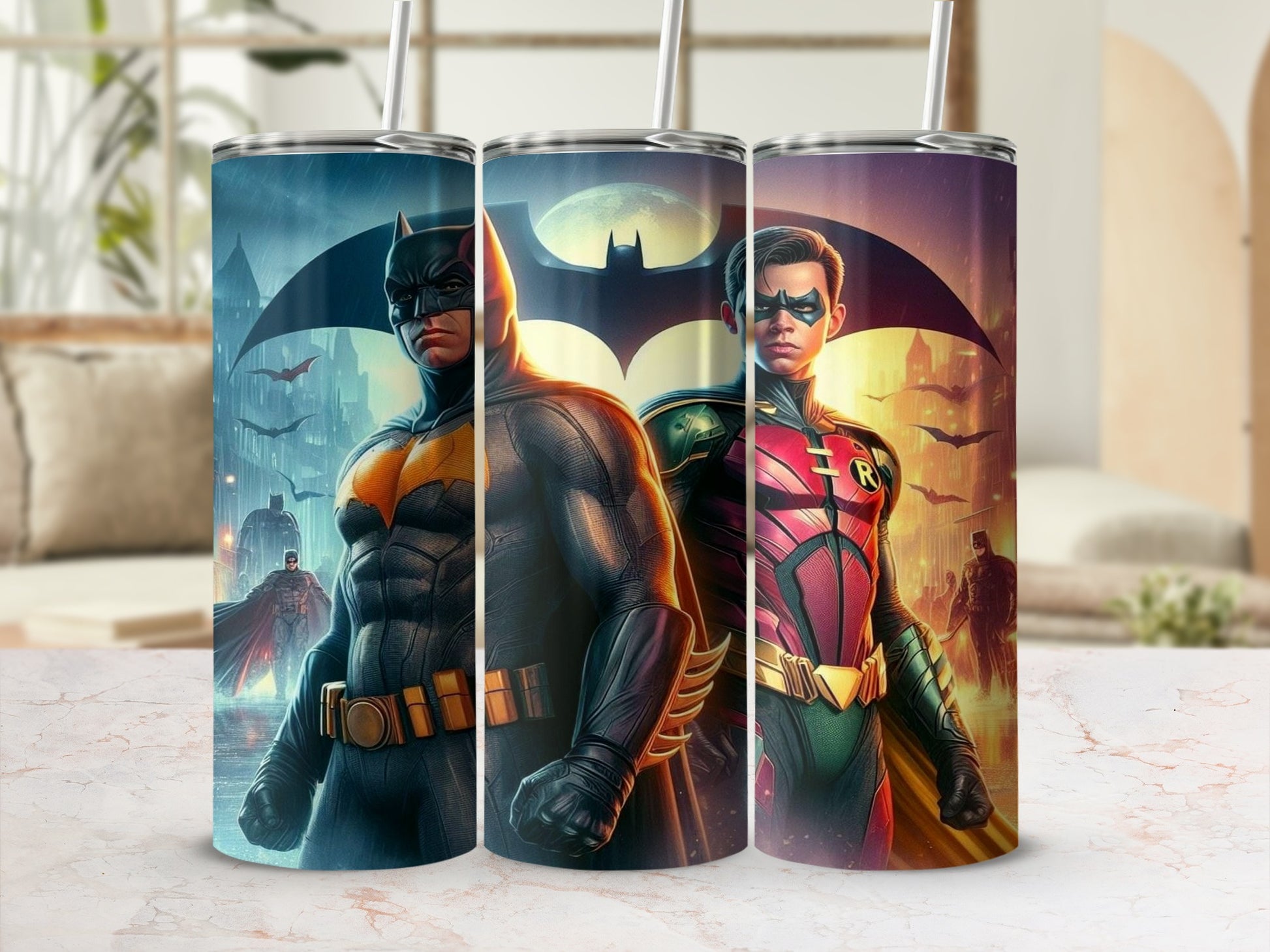 Batman and Robin Decorated Tumbler Set with Lids