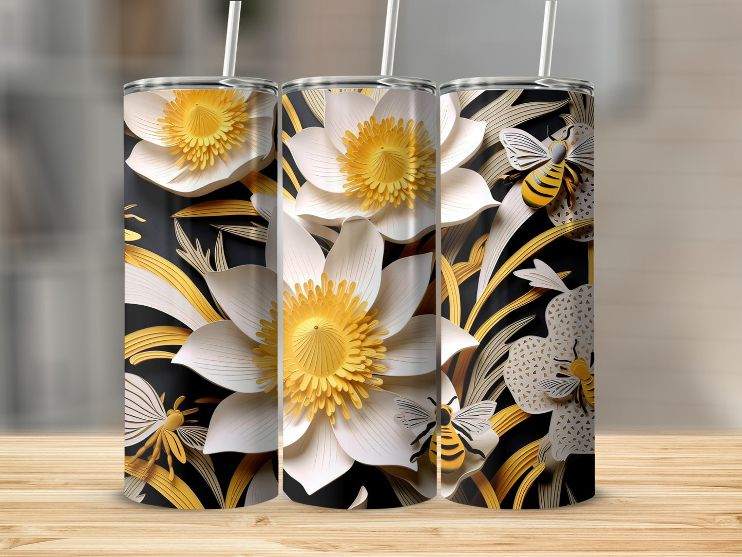 Floral and Bee Patterned Insulated Tumbler