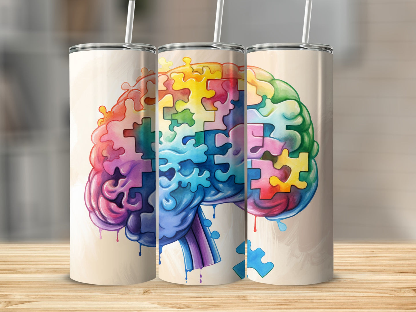 Vibrant Brain Puzzle Artwork Design Tumbler