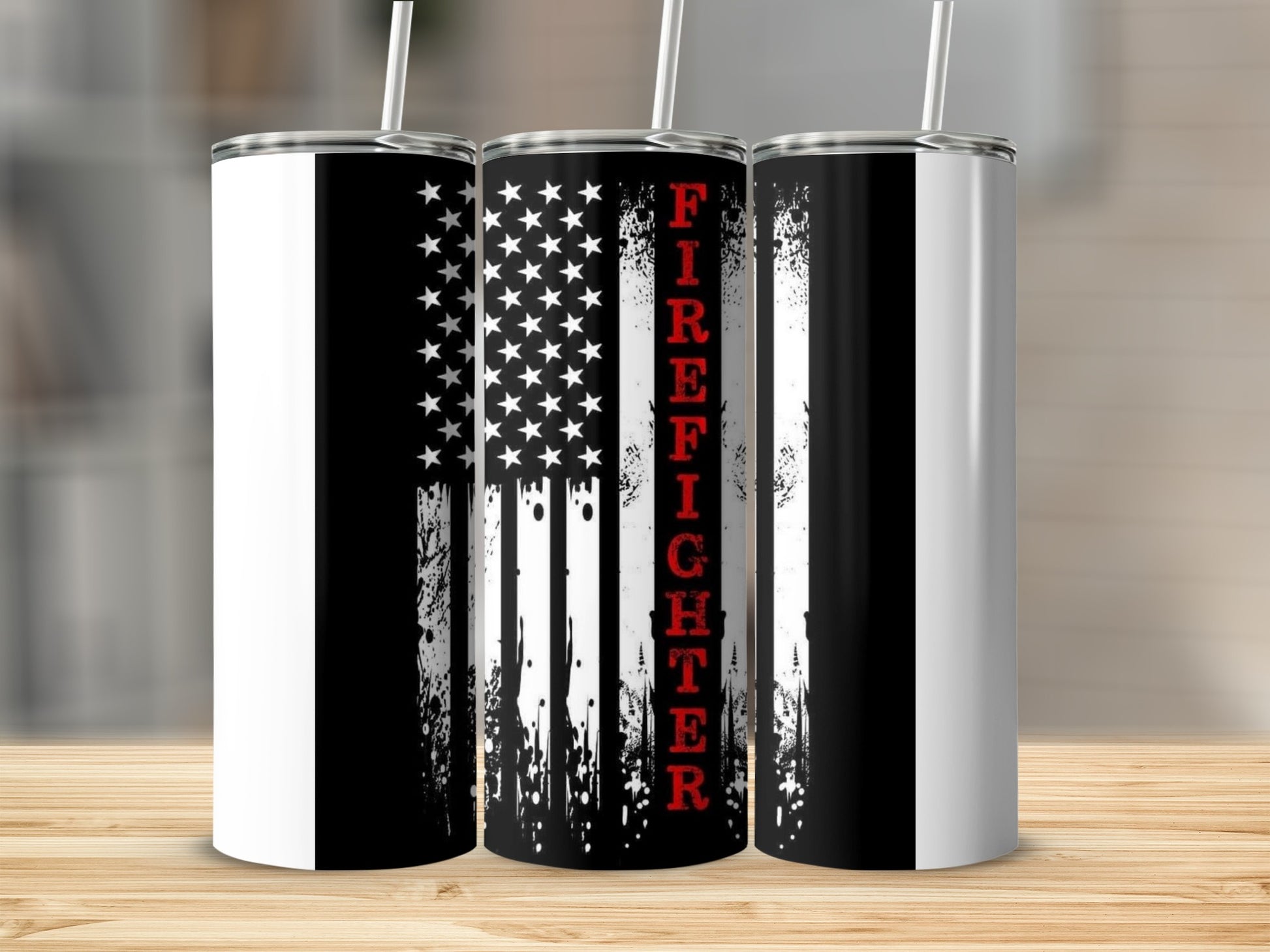 Firefighter American Flag Themed Tumbler Cup