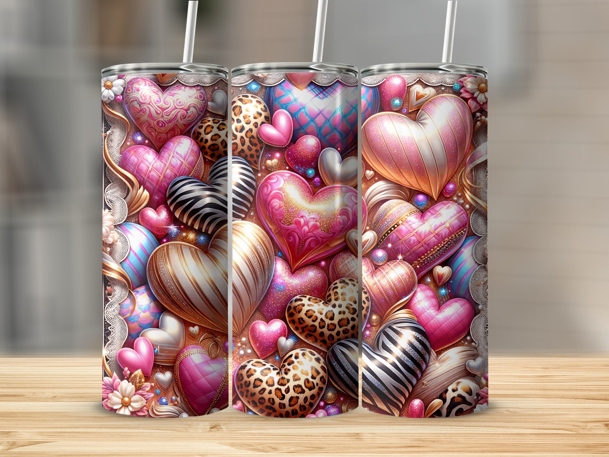 Ornate Sparkling Hearts Leopard Zebra Pattern product type