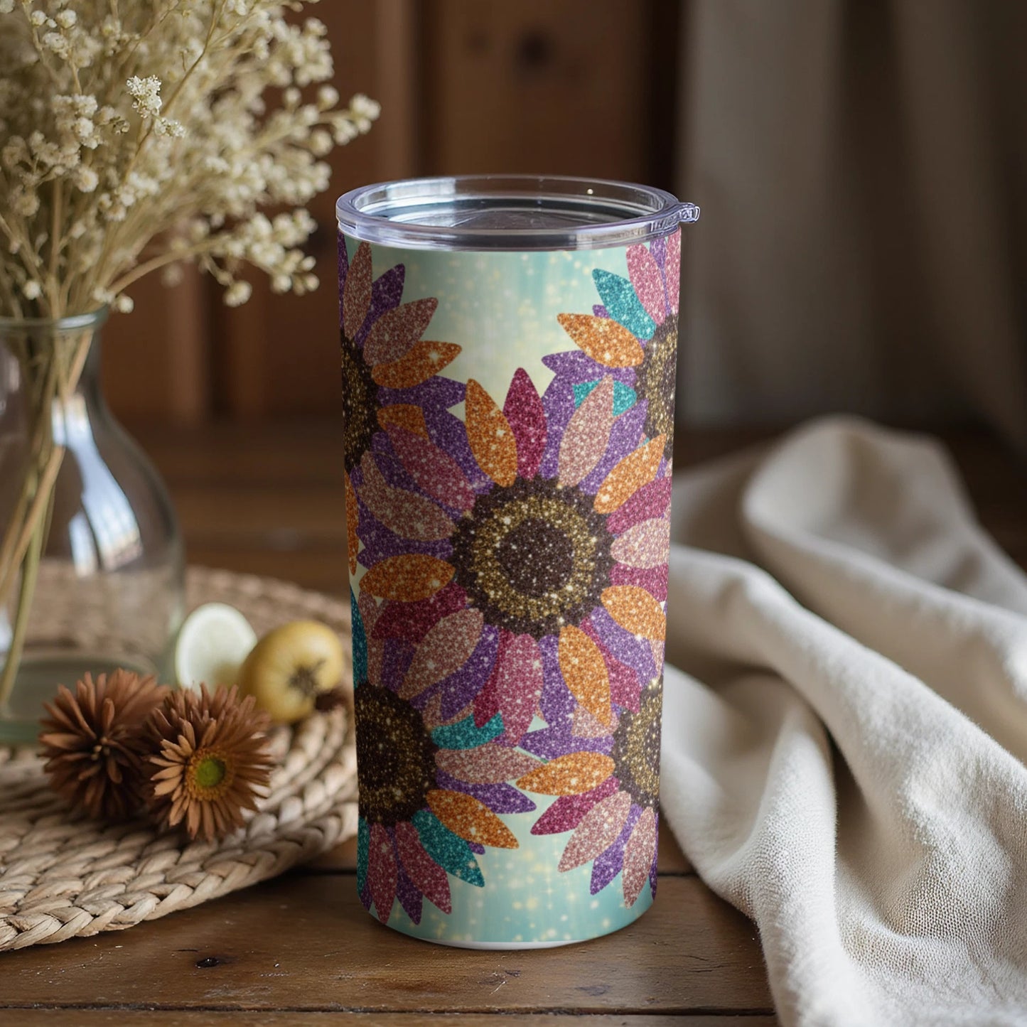 Vibrant Sunflower Design Insulated Tumbler for Beverages