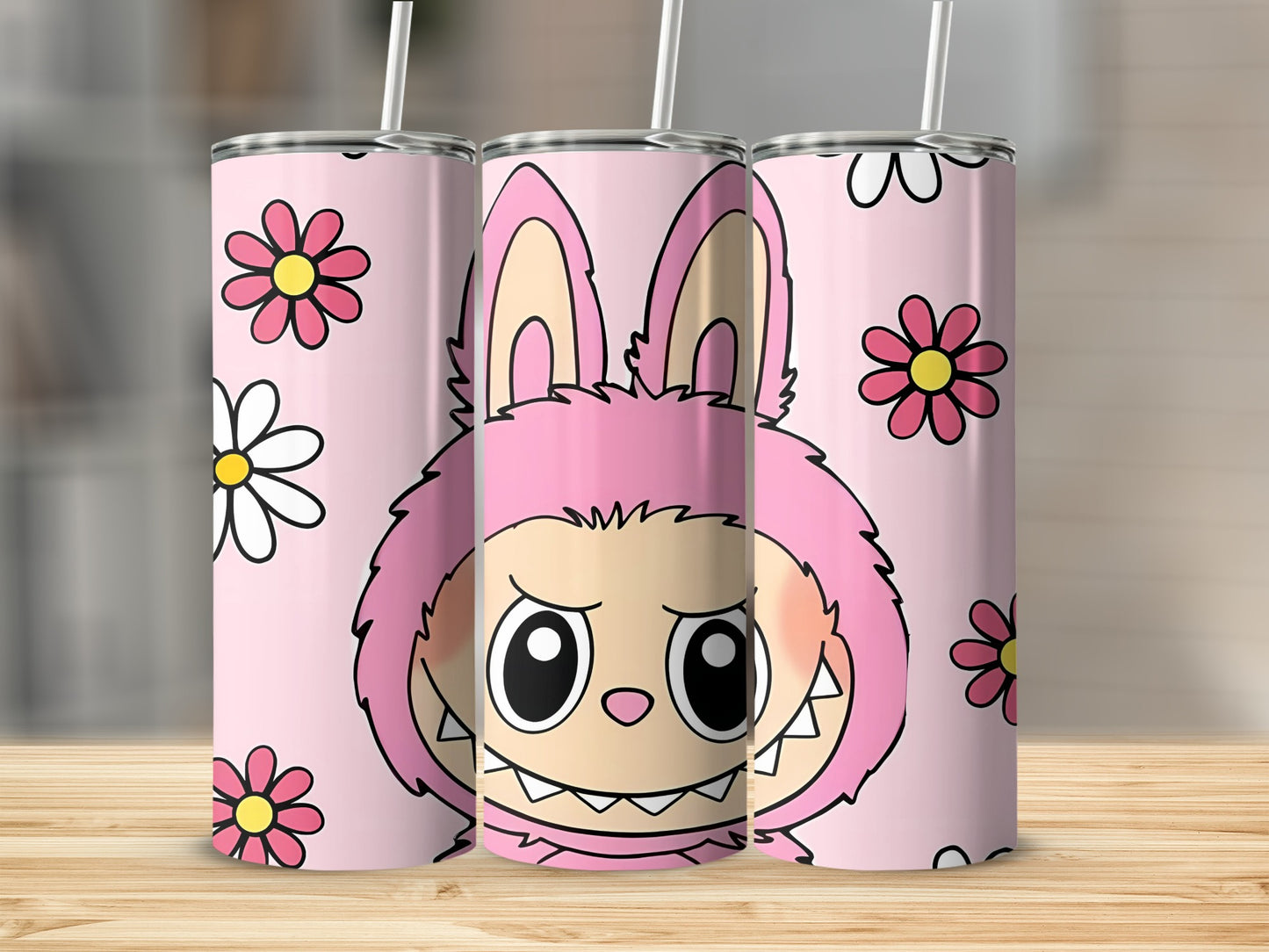 Cute Bunny Tumbler with Floral Design For Drinks Storage