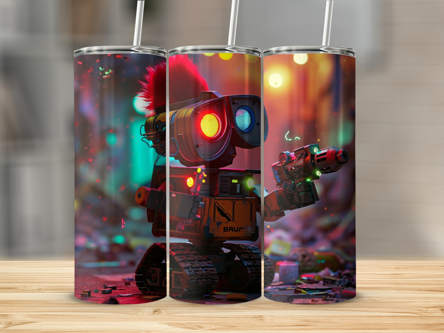 Futuristic Robot with Neon Lights Custom Tumbler Design
