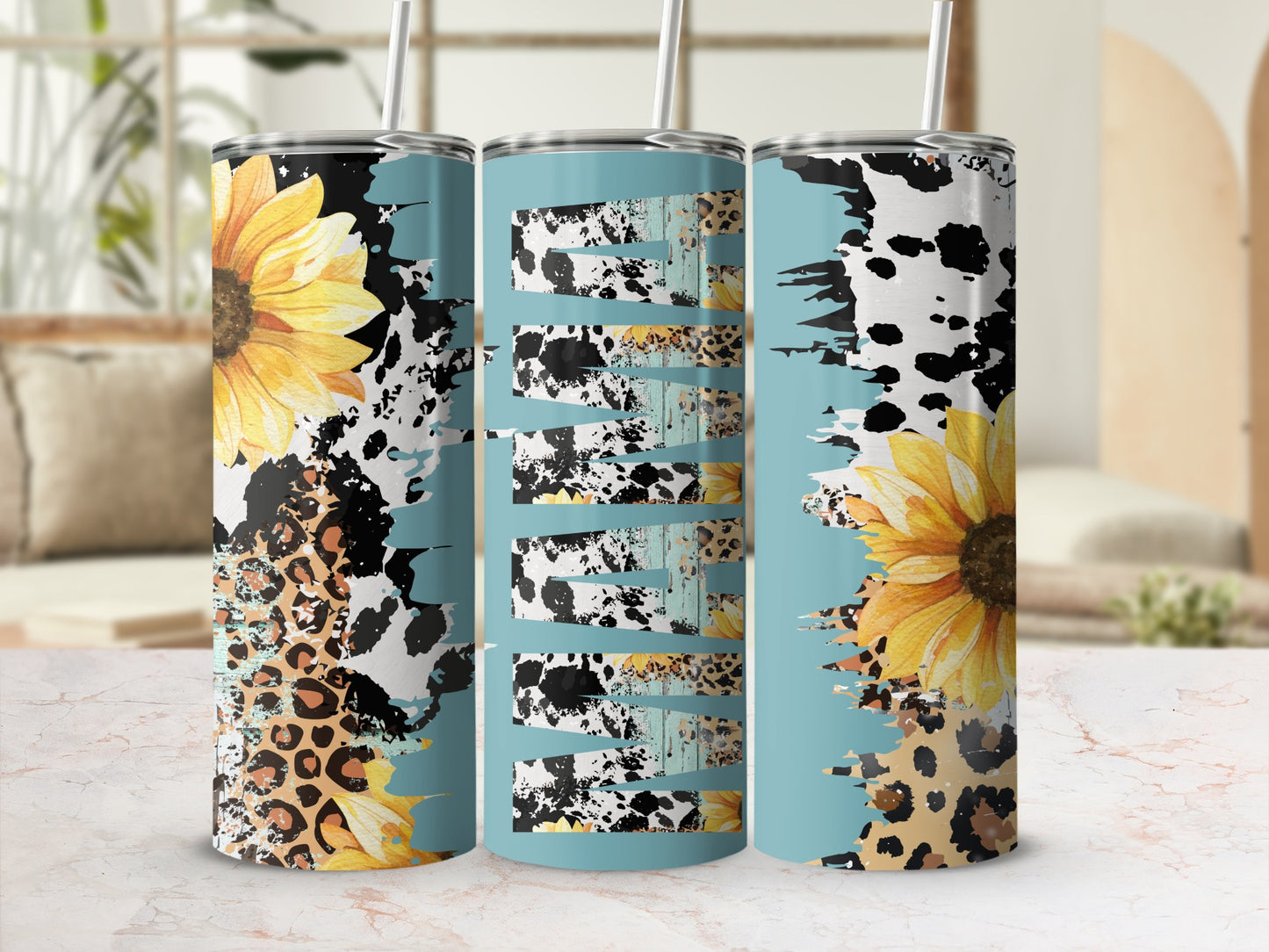 Sunflower Leopard and Cow Print Tumbler Cups Collection