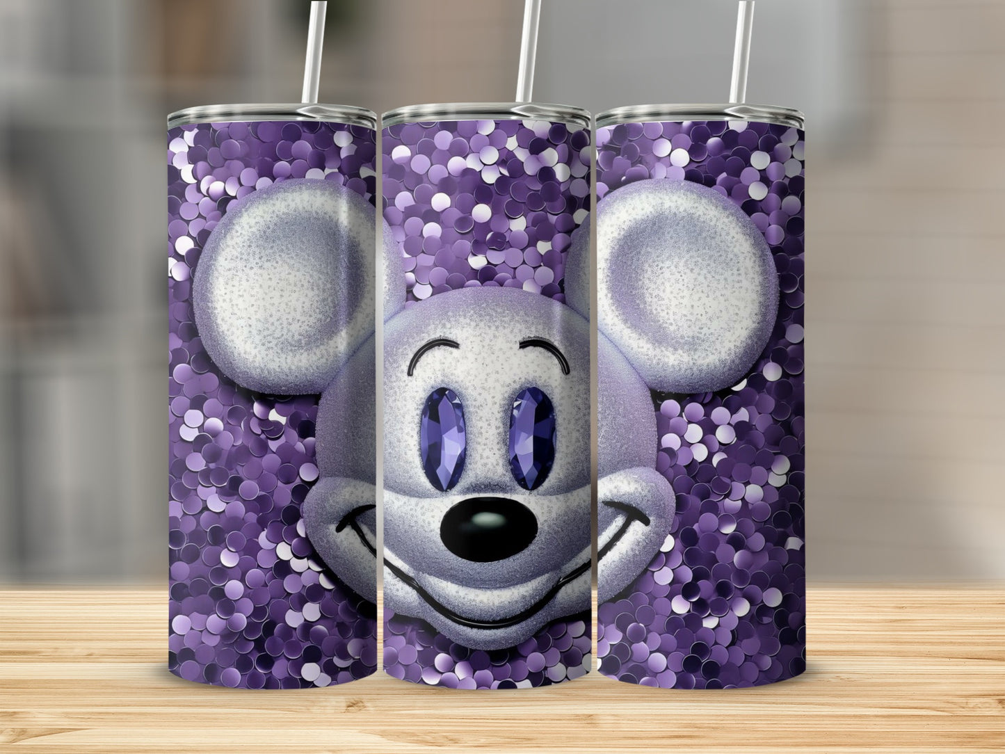Purple Sequin Mouse Face Tumbler With Smiling Expression