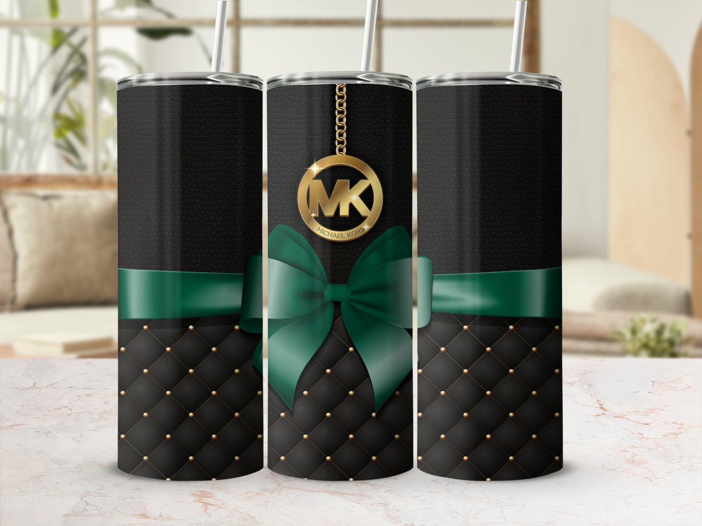 Elegant Black and Green Tumbler with Bow Design