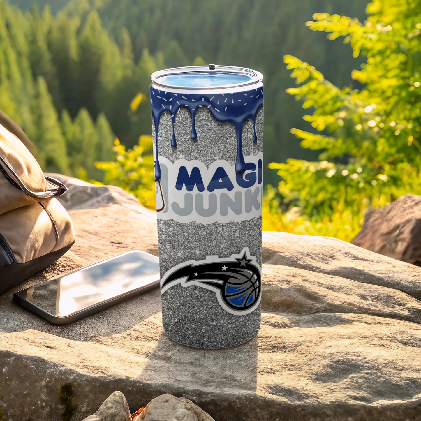Blue and Silver Magic Junk Design Travel Tumbler