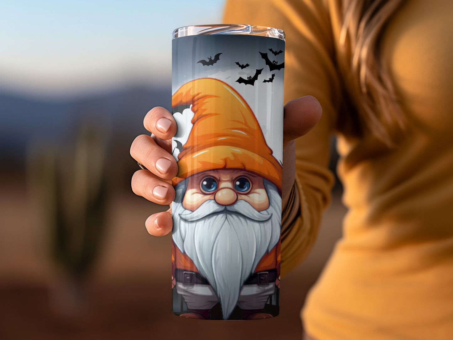 Halloween Gnome Tumbler with Flying Bats Design Tumbler