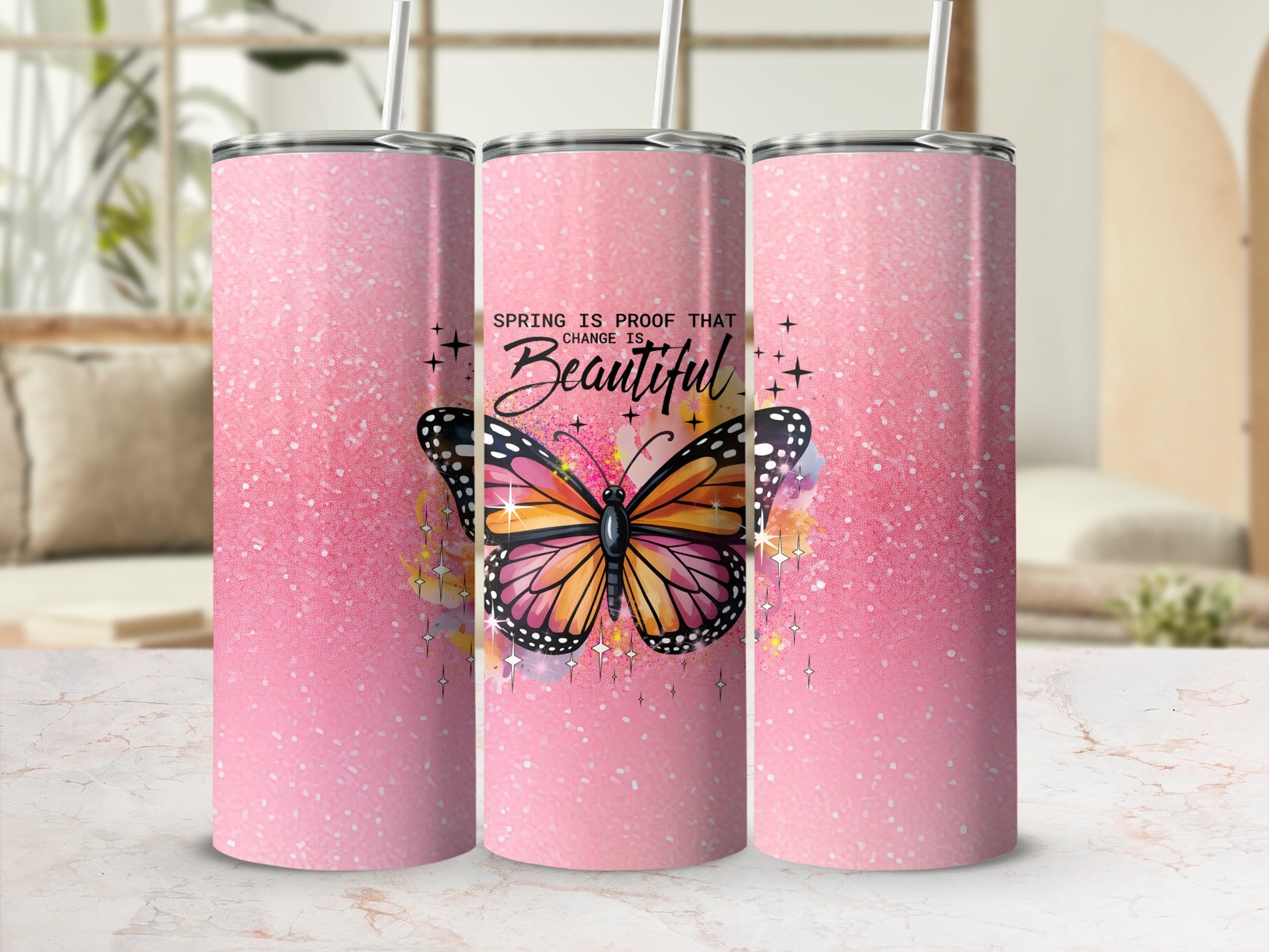Spring Butterfly Change is Beautiful Pink Tumbler