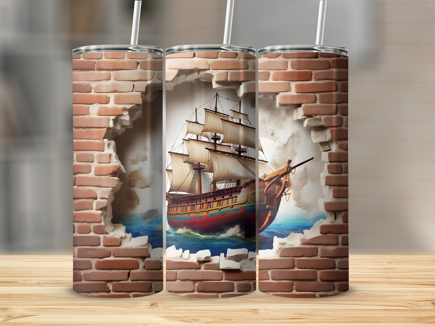 Ship Breaking Through Brick Wall Design Tumbler