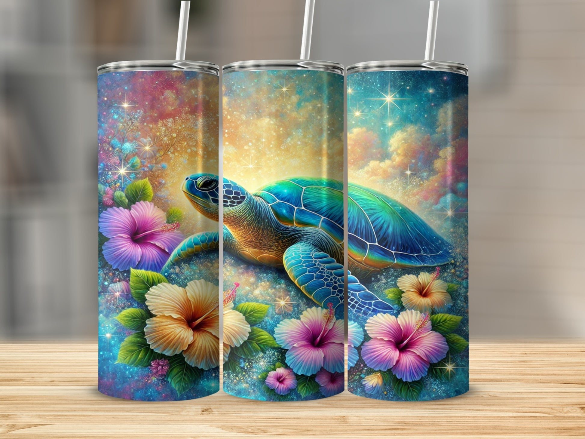 Colorful Turtle and Flowers Fantasy Artwork Tumbler