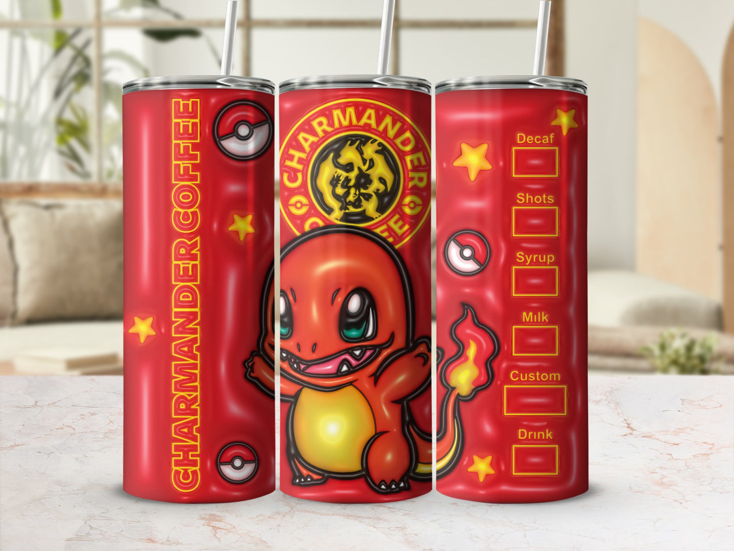 Charmander Coffee Design Red Tumbler Cup