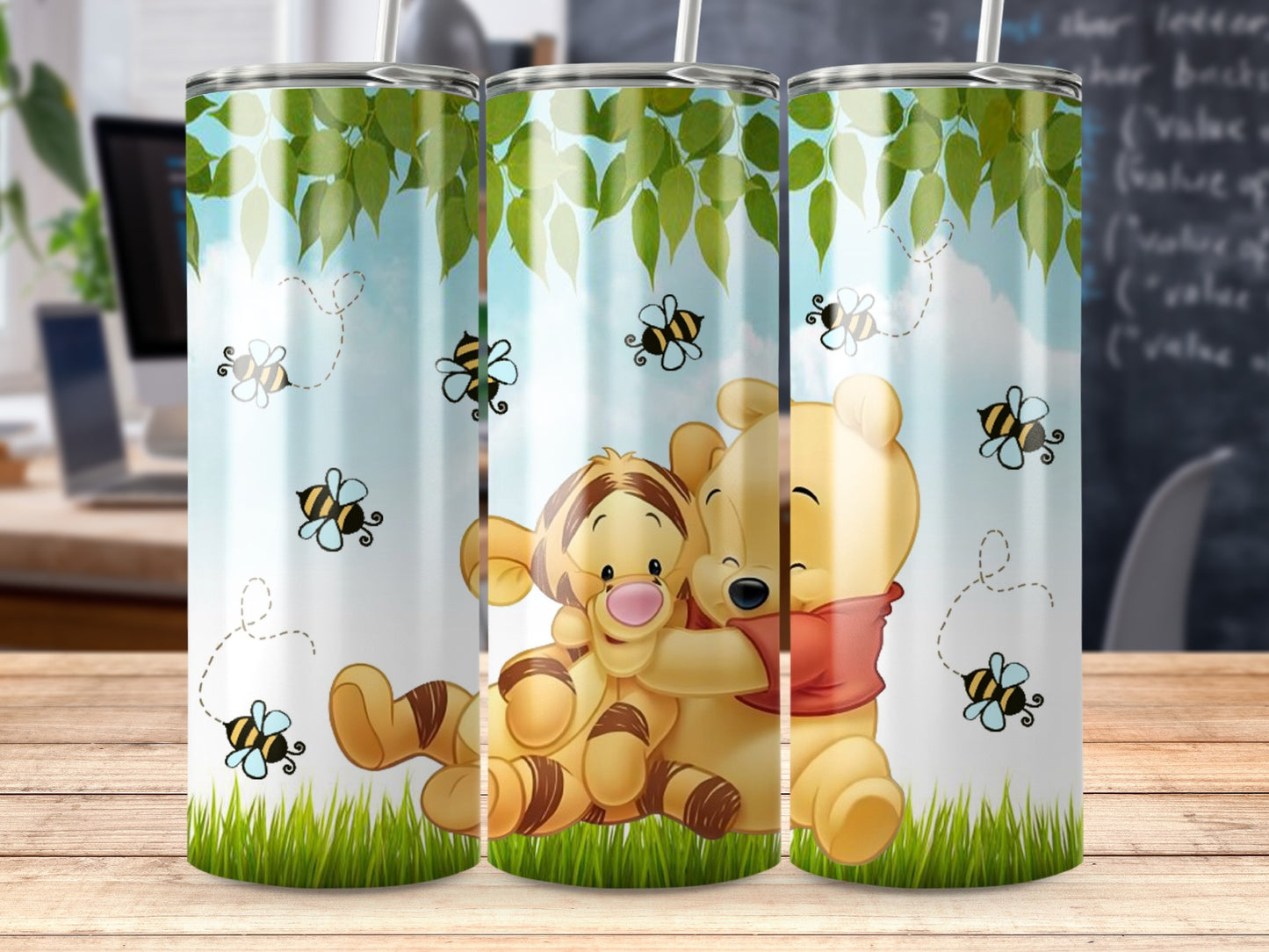 Adorable Winnie the Pooh and Tigger Design Tumbler