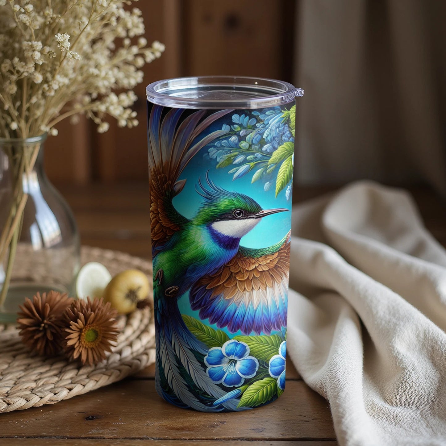 Vivid and Artistic Hummingbird Illustration Tumbler