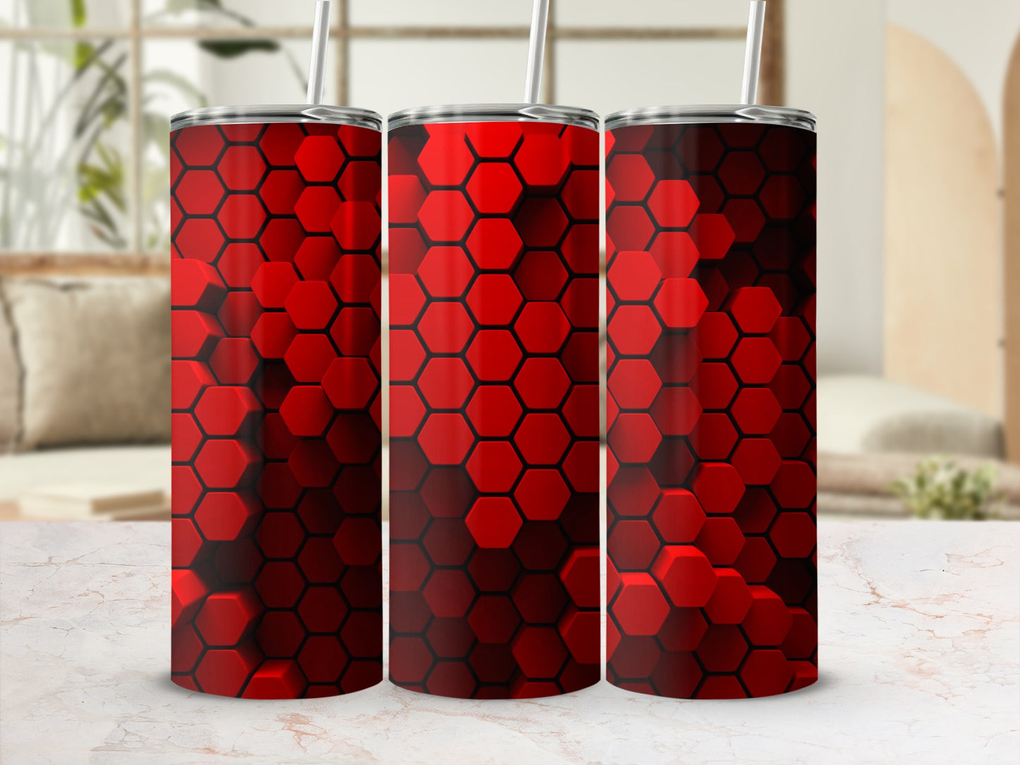 Red Black Hexagon Pattern Geometric Tumbler product type