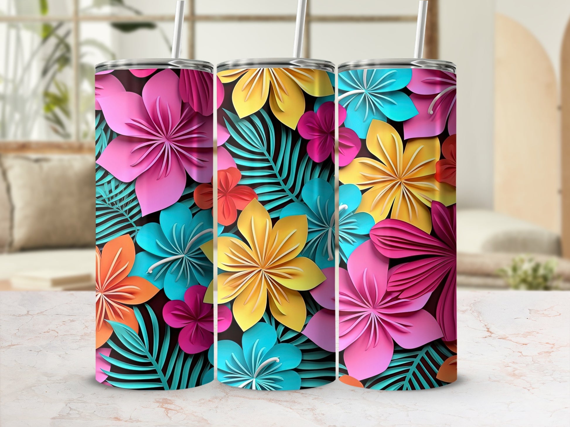 Colorful Tropical Floral Design Insulated Drinkware