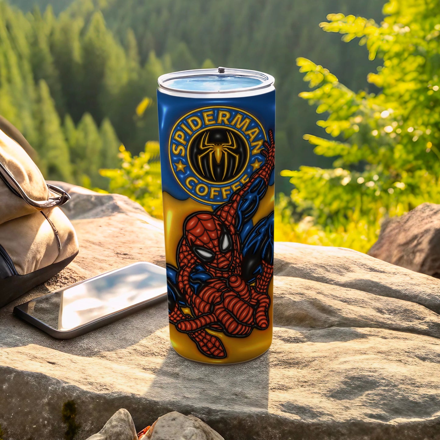Spiderman Coffee Tumbler with Vibrant Background Design