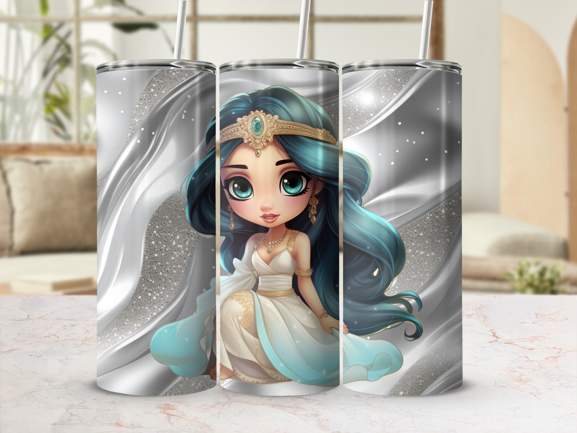 Cute Blue Haired Princess Fantasy Design Tumbler