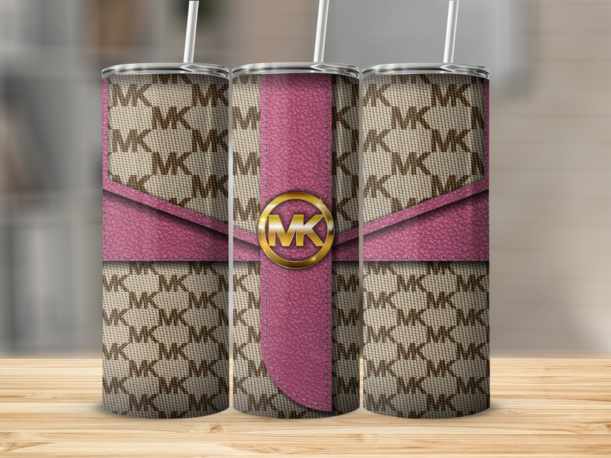 Stylish MK Patterned and Pink Design Tumbler