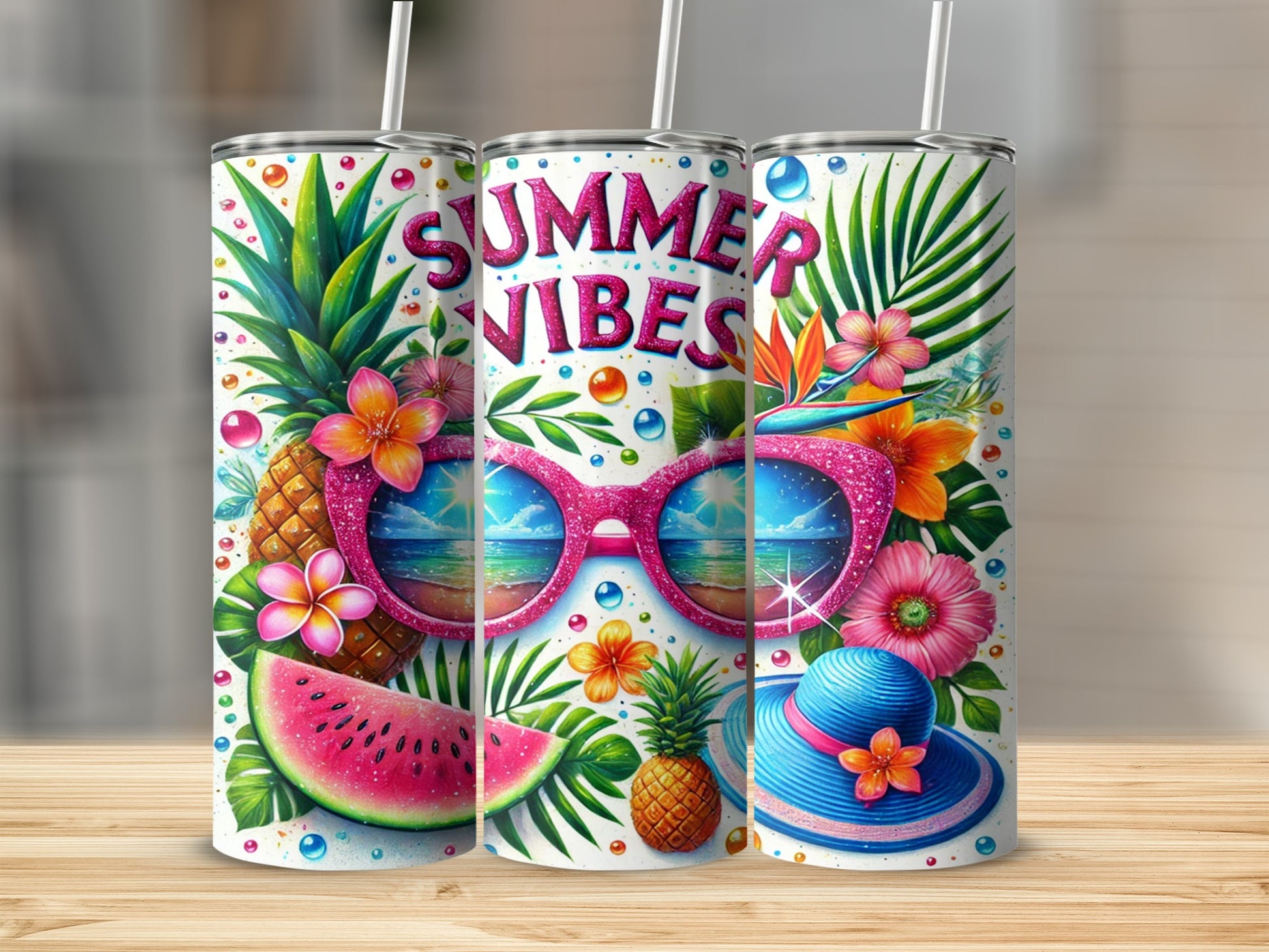 Summer Vibes Tropical Floral Insulated Tumbler Cup