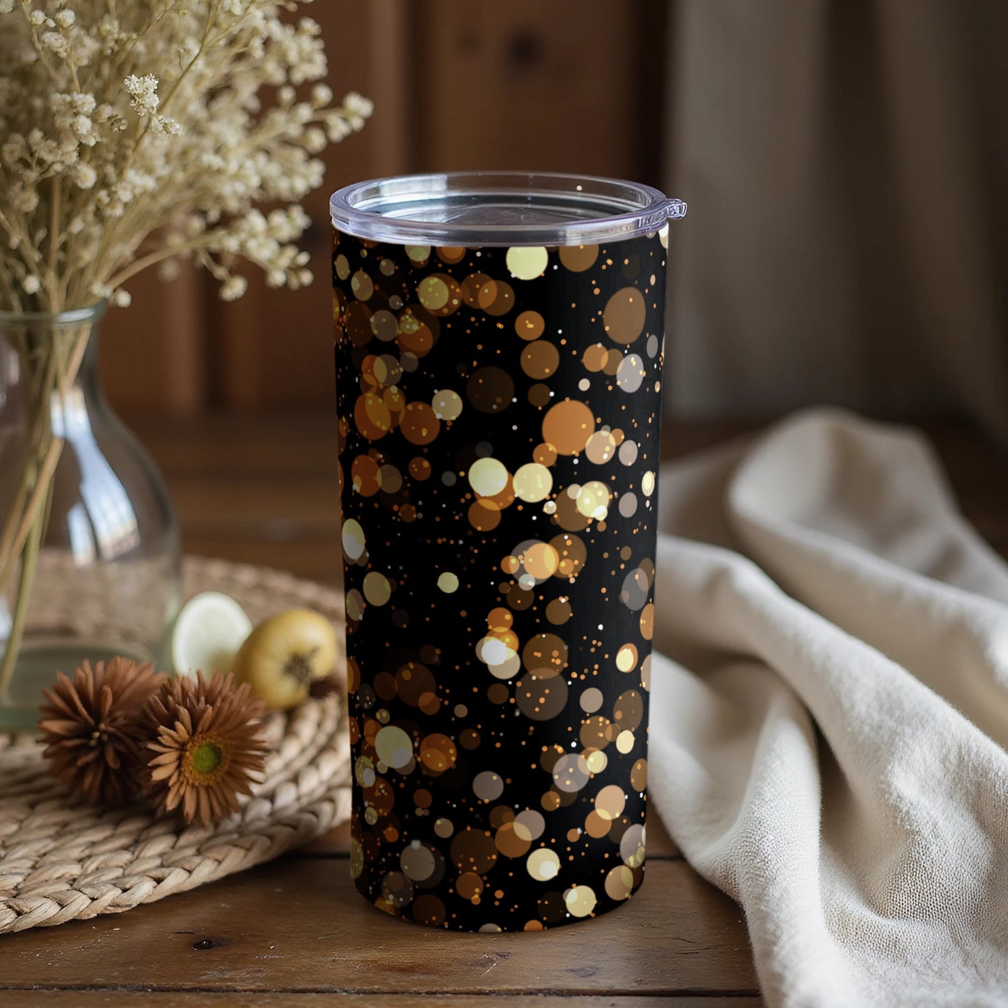 Sparkling Golden and Black Patterned Tumbler