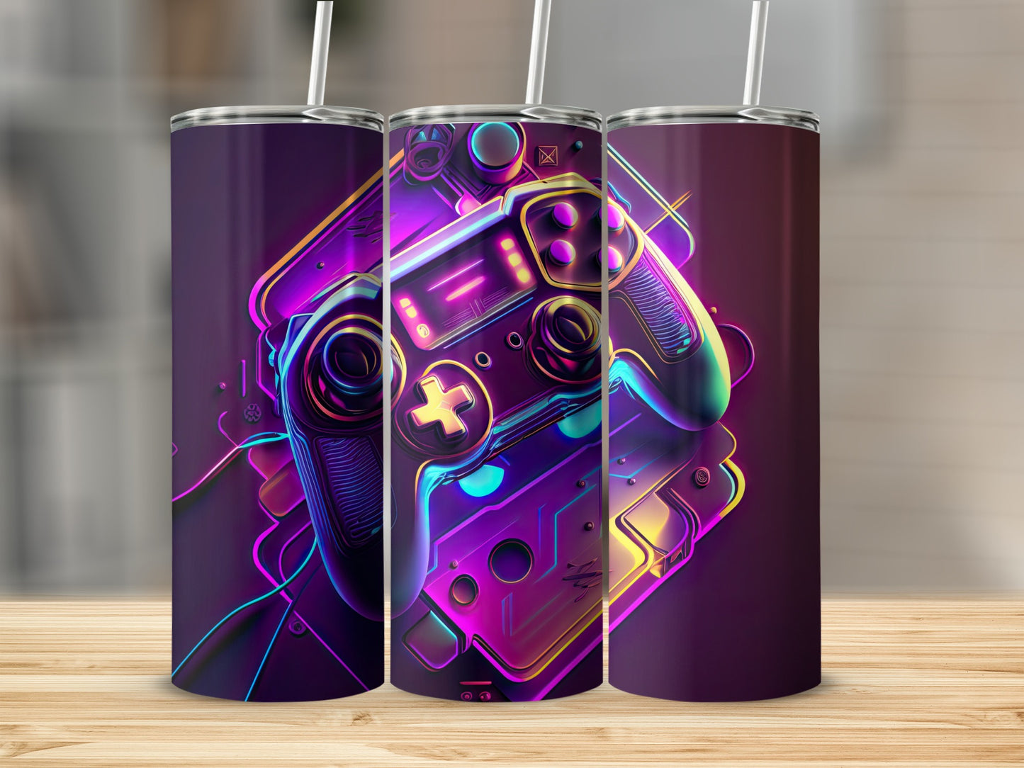 Neon Gaming Controller Art Double-Walled Insulated Tumbler