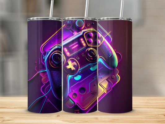Neon Gaming Controller Art Double-Walled Insulated Tumbler