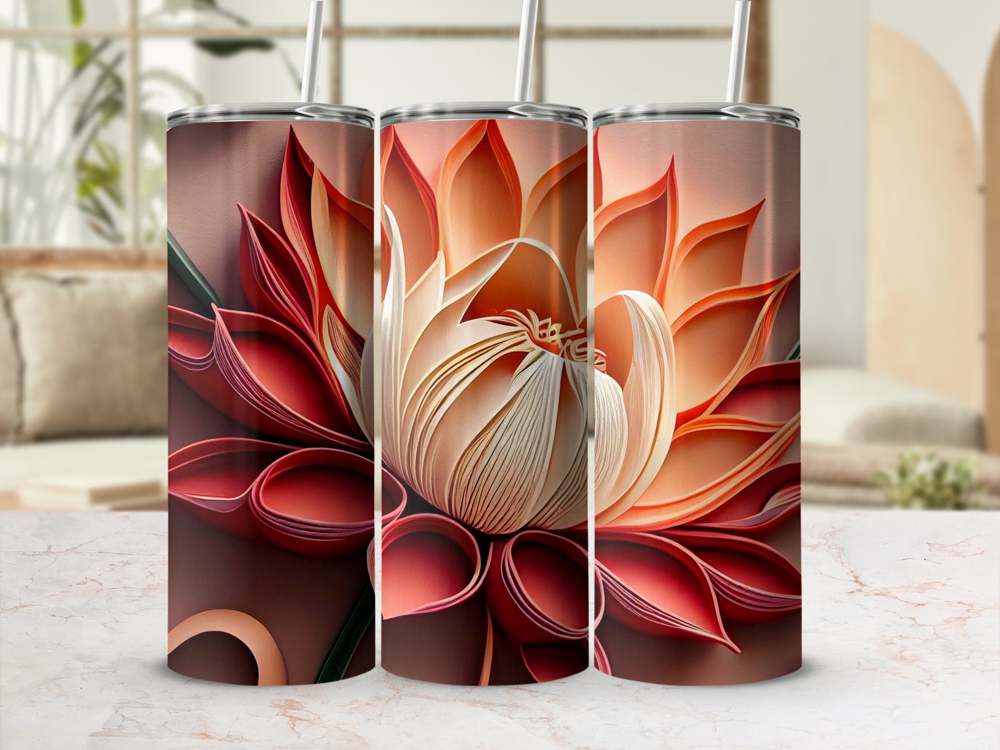 Elegant Flower Design Stainless Steel Tumbler 20oz