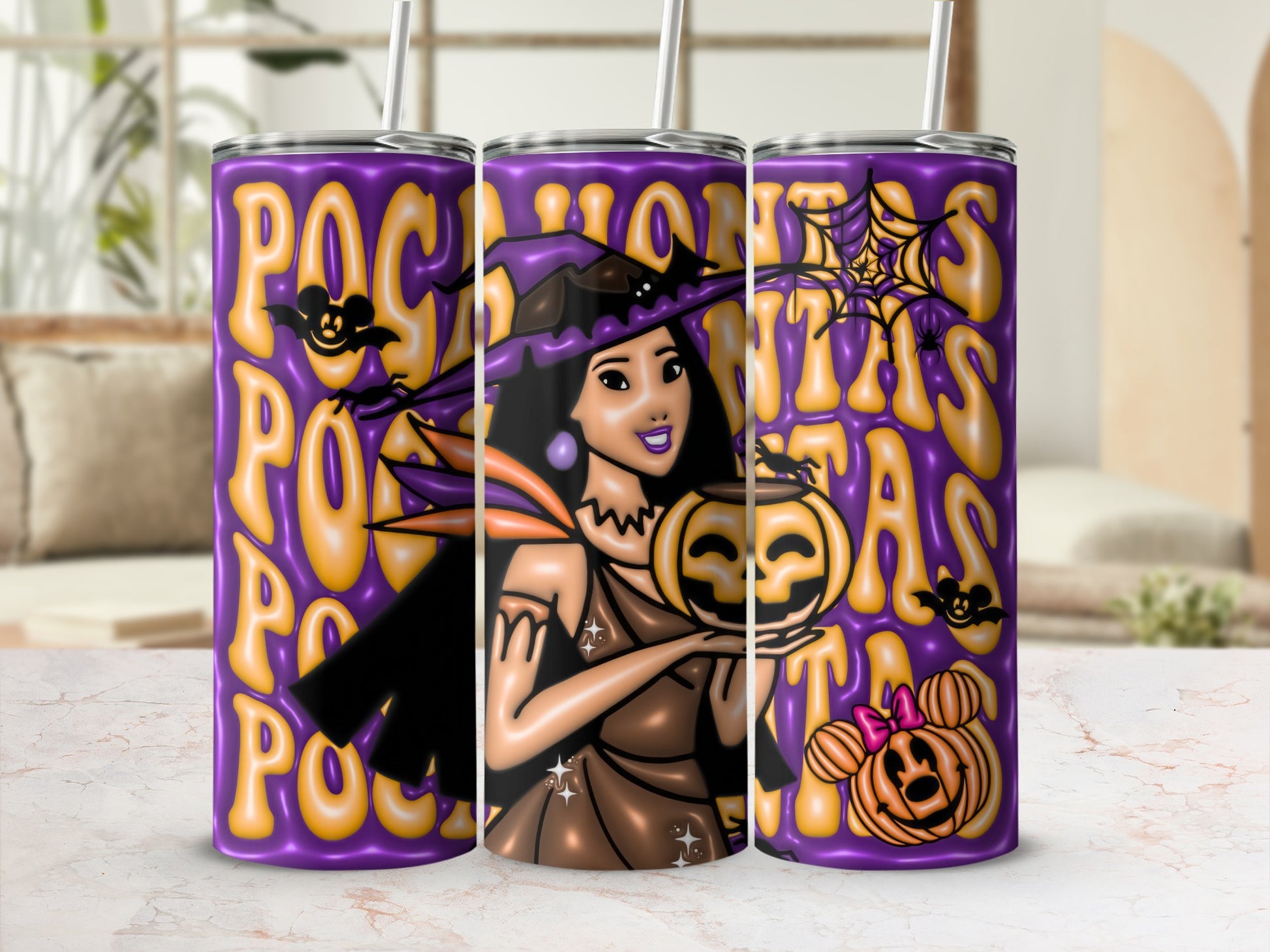 Halloween Witch Pumpkin Design Tumbler with Straw