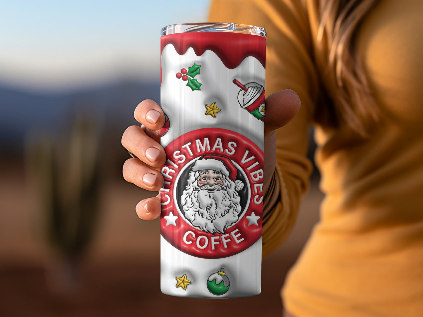 Christmas Vibes Coffee Tumbler with Santa Design