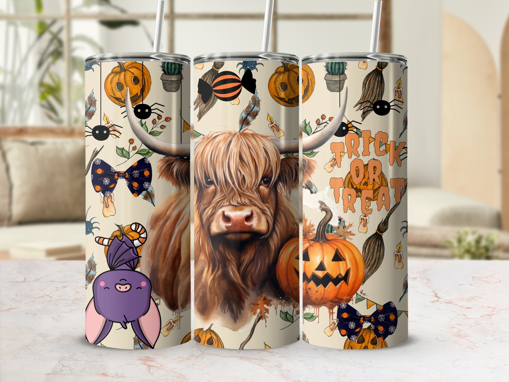 Cute Halloween Trick Or Treat Cow Tumbler Cup