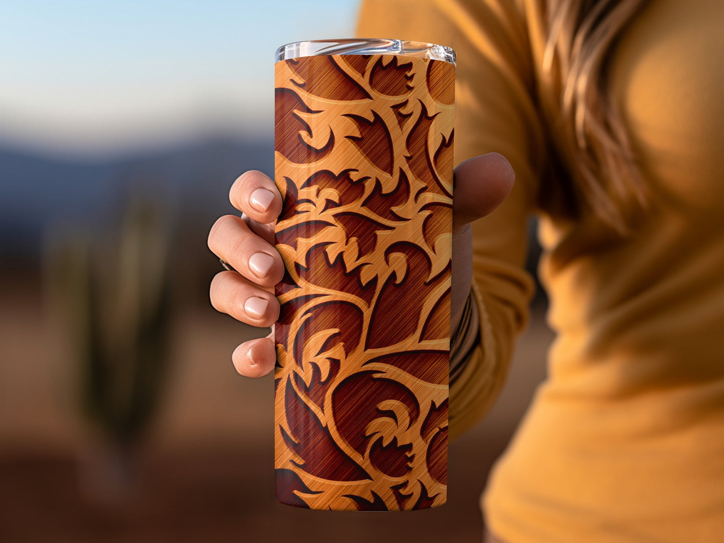 Orange Abstract Engraved Leaves Design Illustration Tumblers