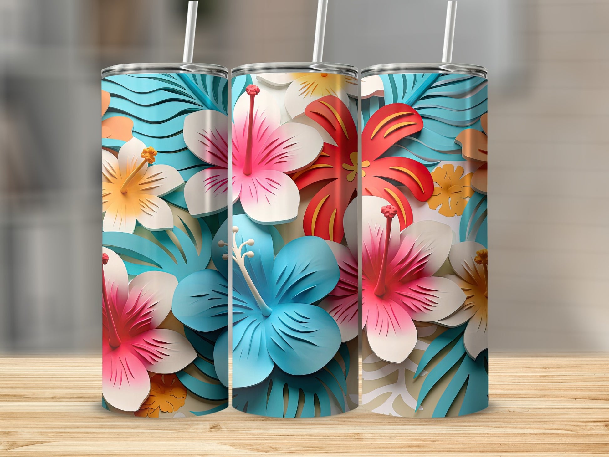 Floral Patterned Tumblers Vibrant Colors Design
