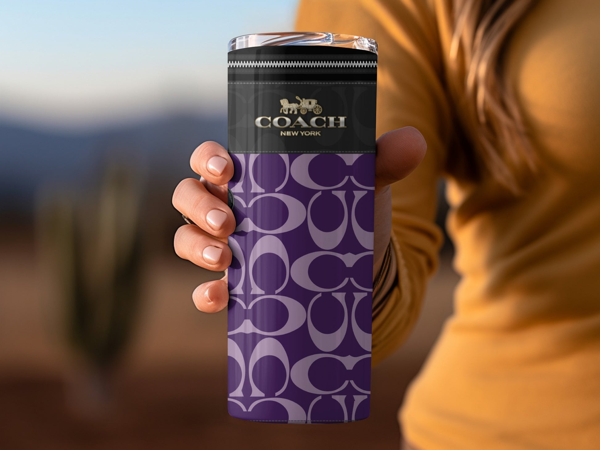 Coach New York Purple Pattern Travel Mug