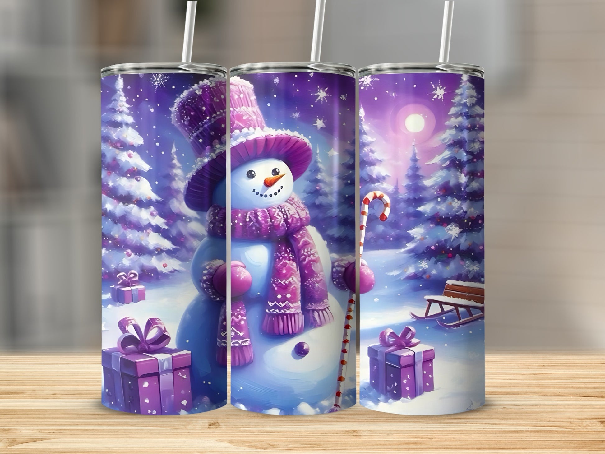 Festive Snowman and Winter Wonderland Scene Tumbler