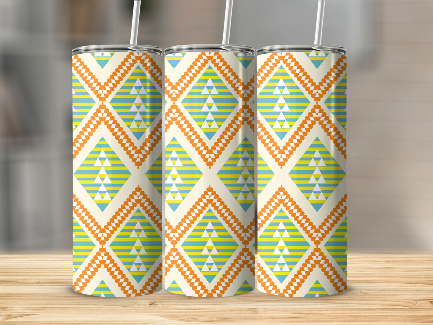 Geometric Orange and Teal Pattern Tumbler Cup