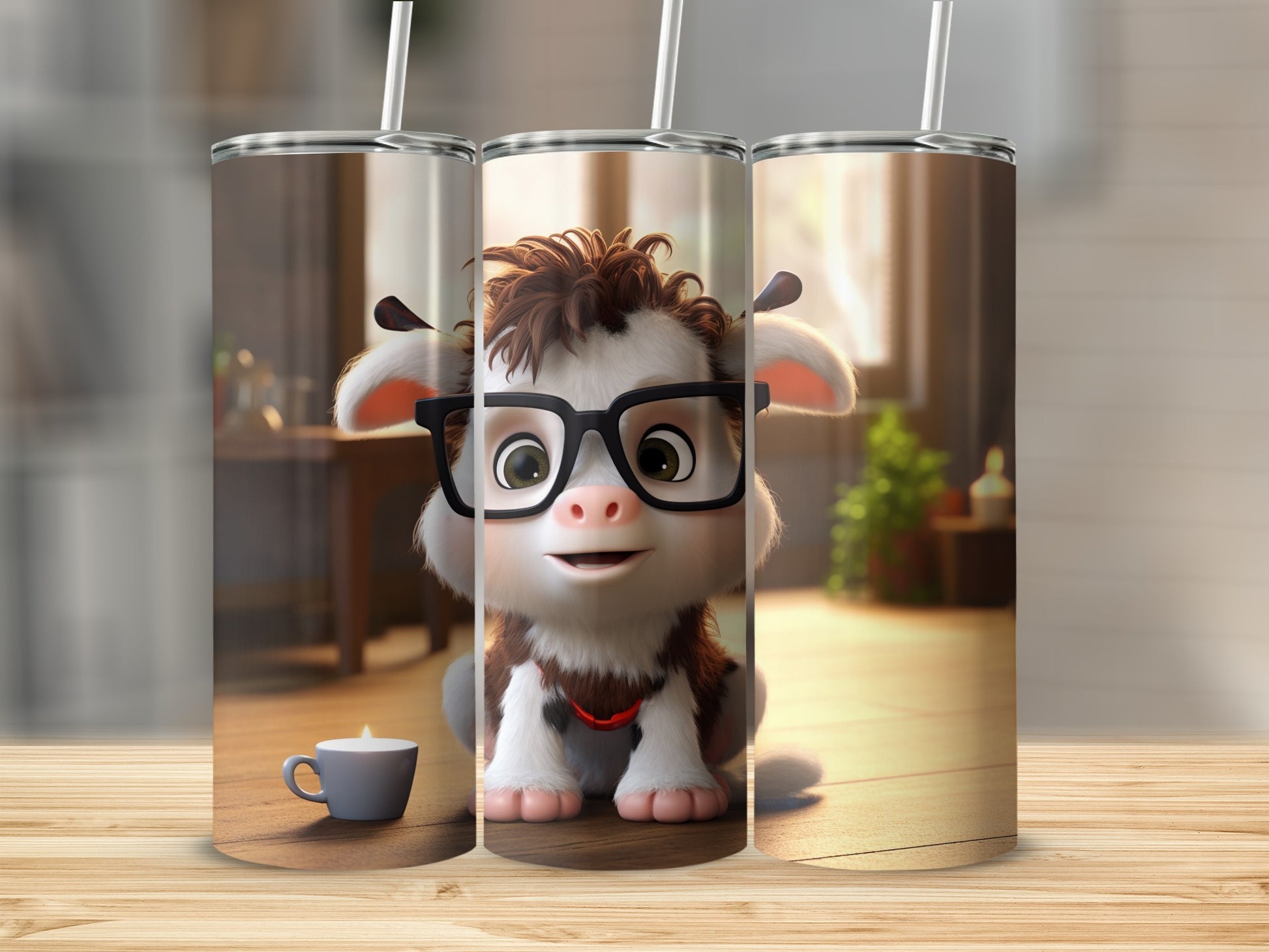 Cute Cartoon Cow with Glasses Tumbler