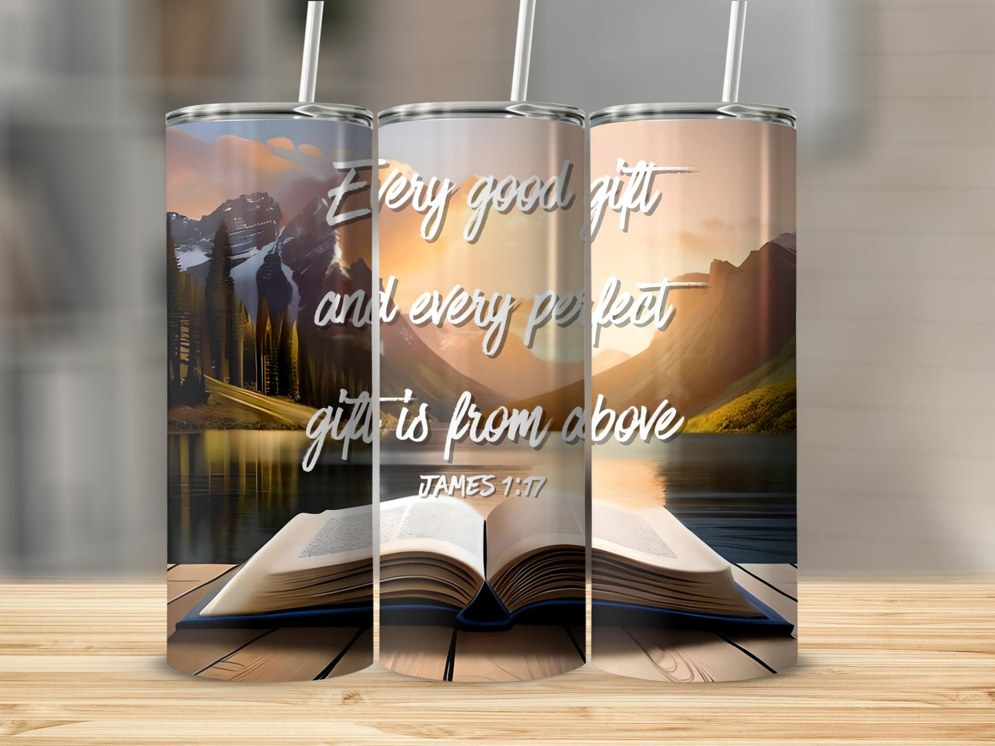 Inspirational Mountain and Bible Quote Tumbler 12oz