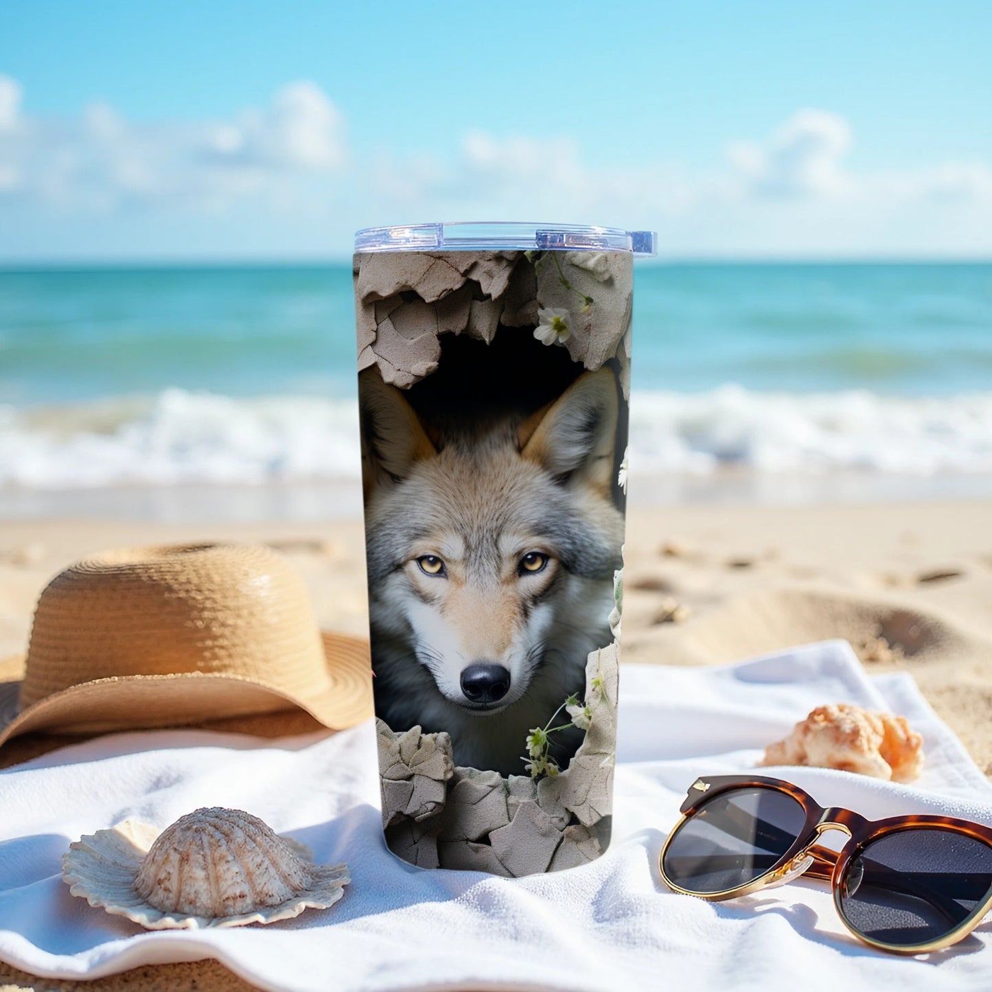 Wolf Head Cracked Design Tumbler Ocean Beach Product Type