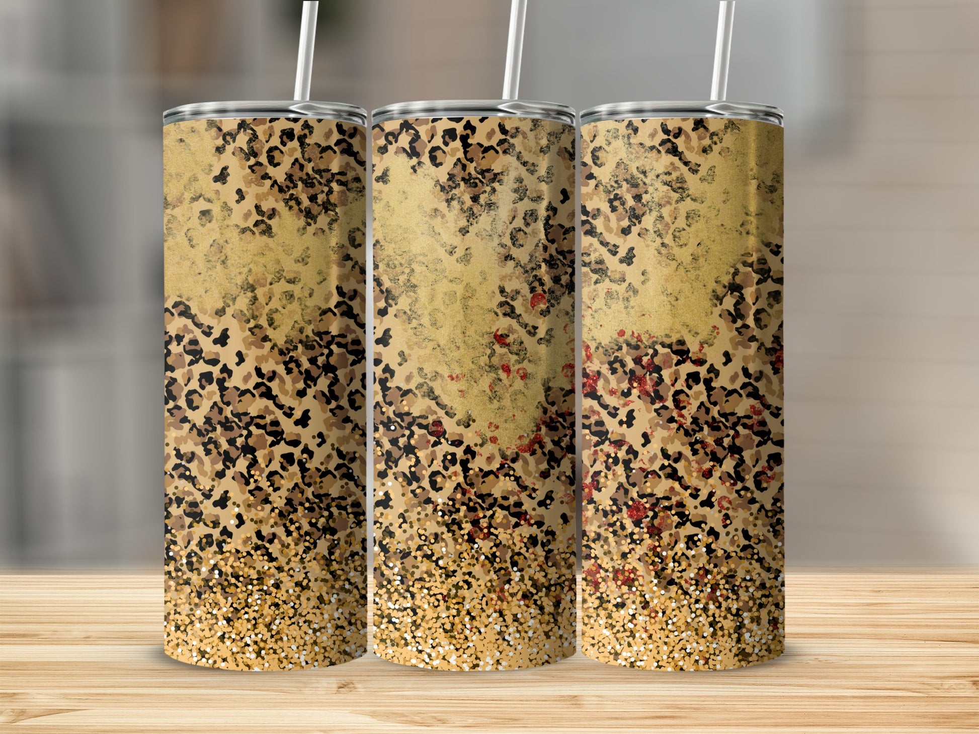 Leopard Print and Gold Glitter Design Tumbler Product