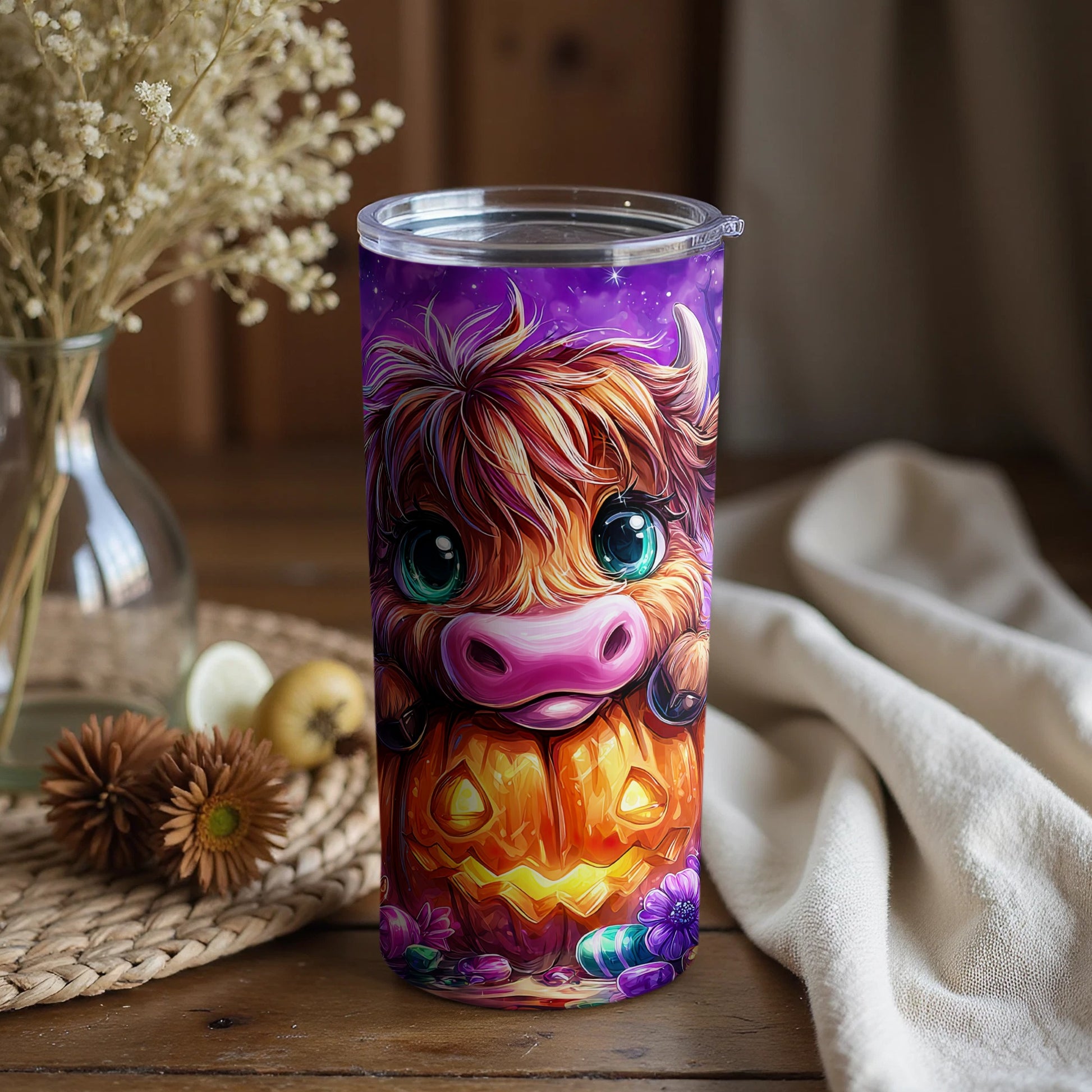 Cute Purple Cup with Adorable Highland Cow Design