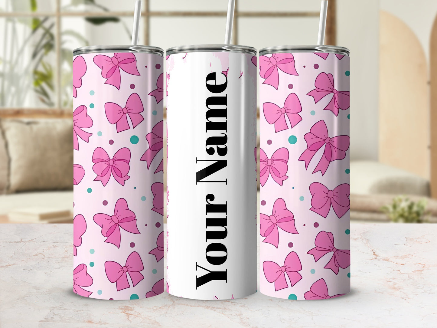 Personalized Pink Bows Pattern Tumbler Design for Any Name